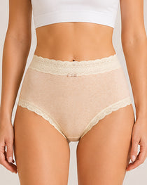 Five-pack Pure Cotton High Waist Lace-trimmed Briefs