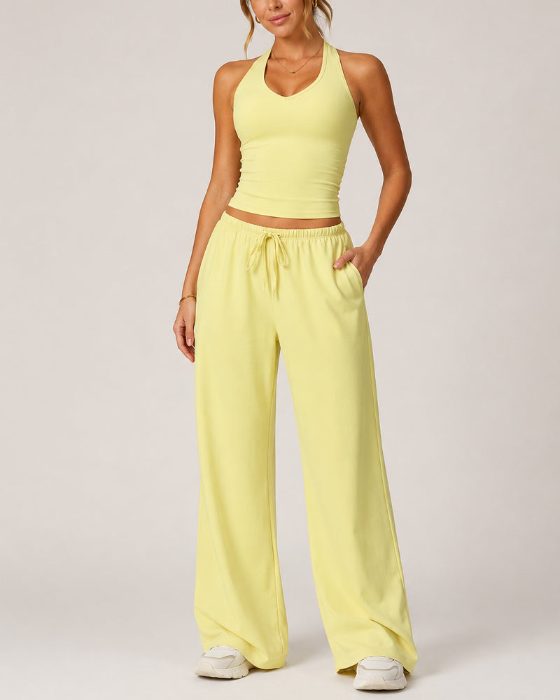 Women's Backless Top and Wide-leg Pants Sports Casual Set Main image