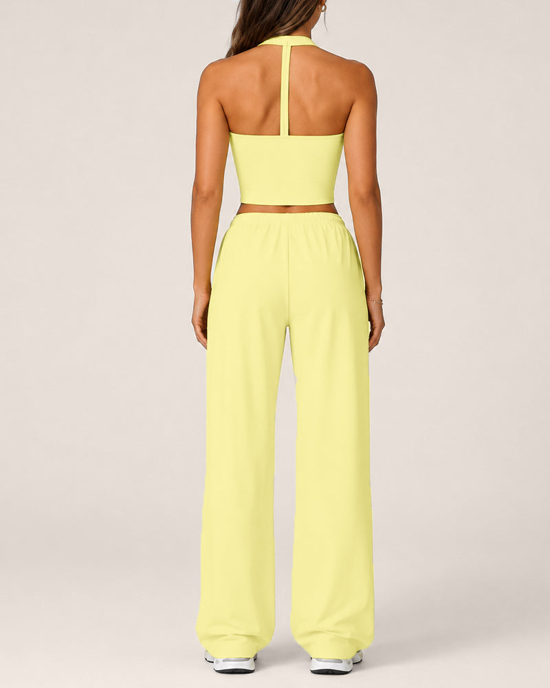 Women's Backless Top and Wide-leg Pants Sports Casual Set Secondary image