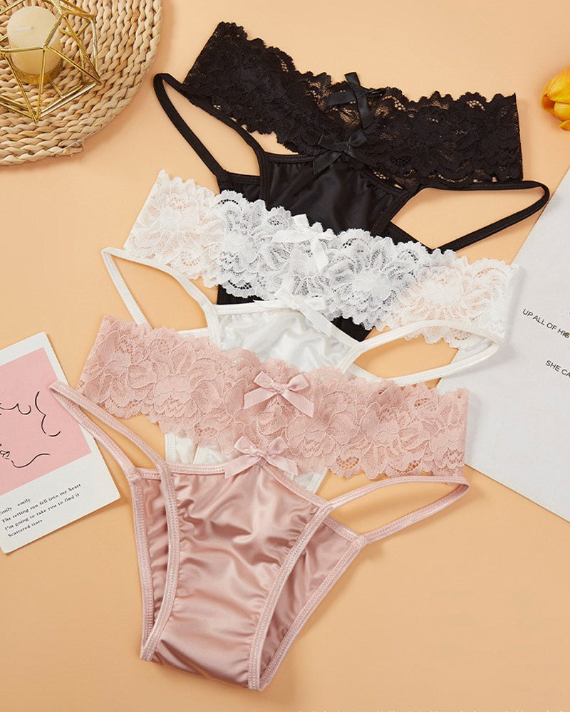 Sexy Satin Lace Openwork Breathable Panties Main image