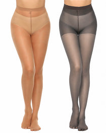 2-Pack 20D High-Waisted Sheer Silky Nylon Pantyhose