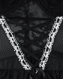 Sexy Lace Mesh See-Through Straps Cross Bow Mesh Ruffled Nightdress