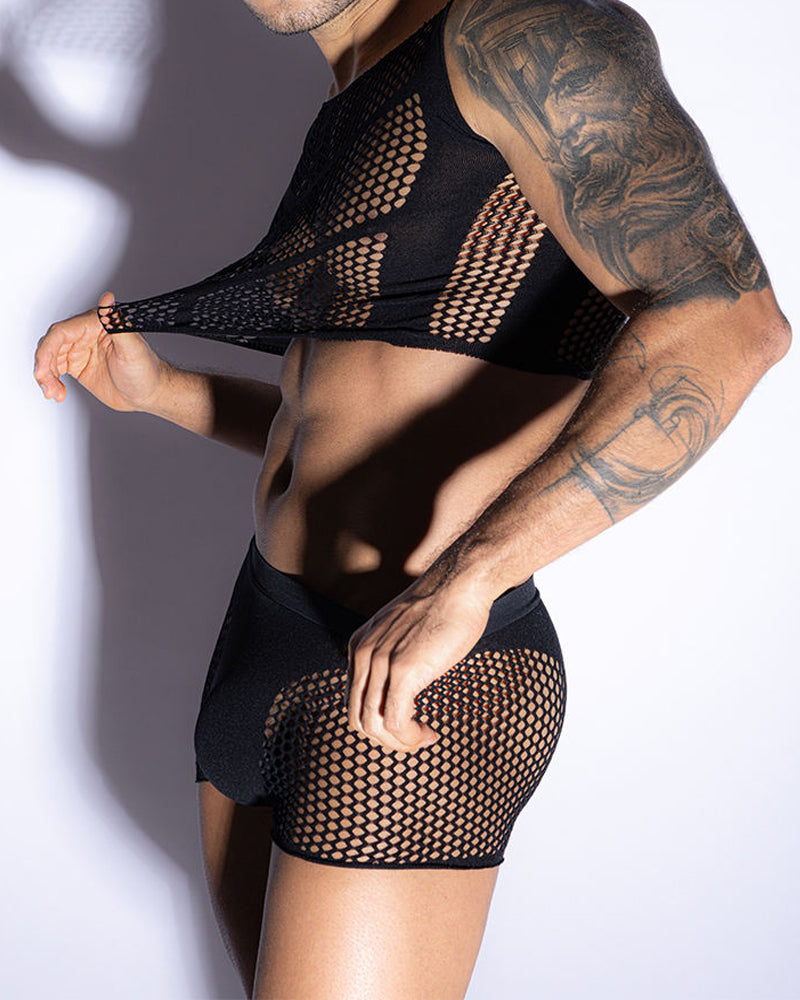 Men's Sexy Tight-Fitting Hollowed-Out Mesh See-Through Fishnet Lingerie