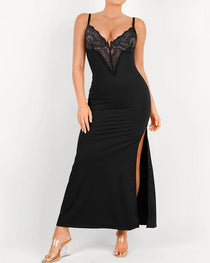 Sleeveless Deep V-Neck Lace Built-in Shapewear Set Maxi Dress