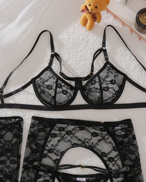 Sexy Jacquard Lace Shapewear Lingerie Set With See-Through Stockings