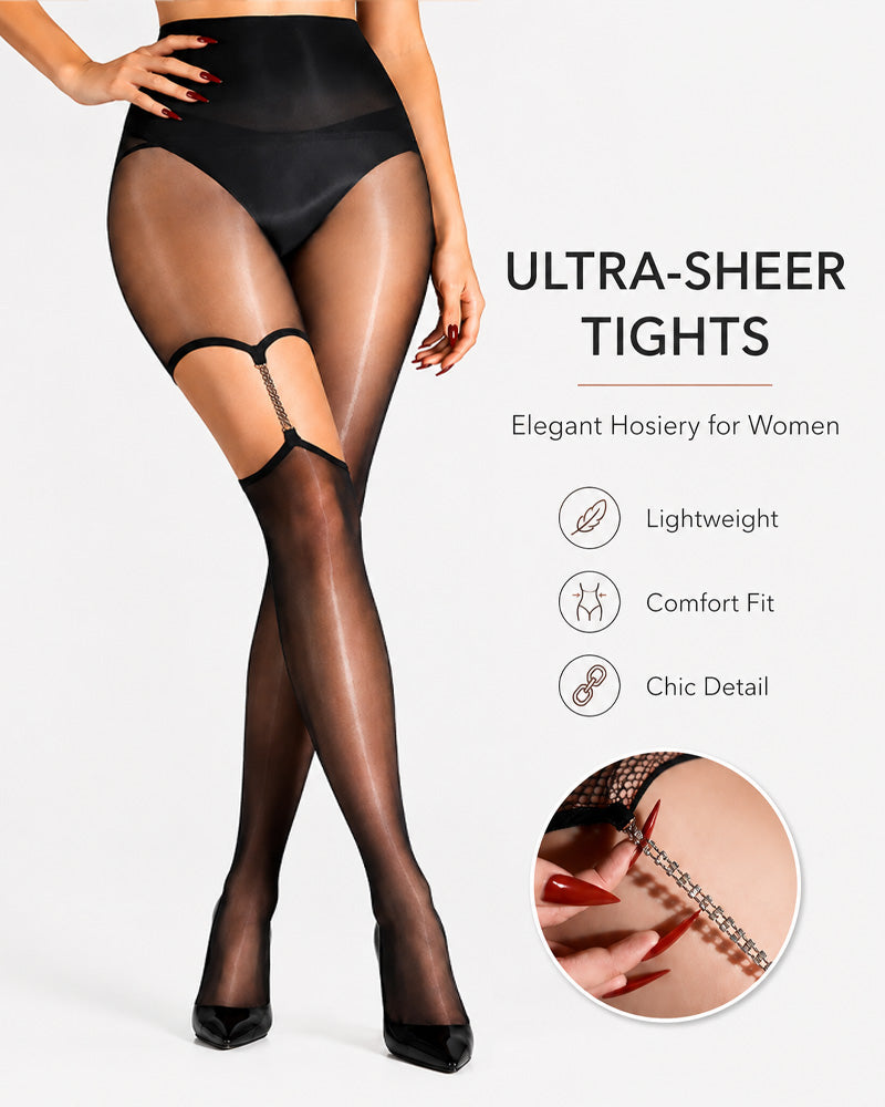 2 Pairs High Waist Silky Chain Cutout Pantyhose