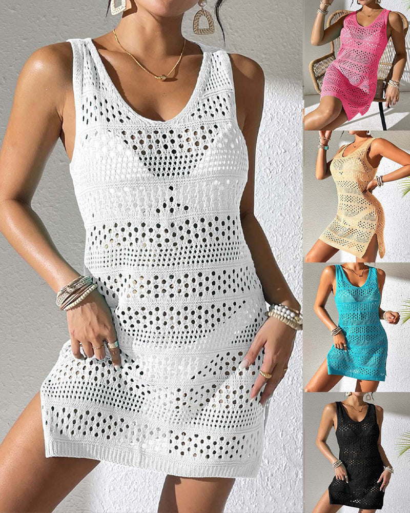 Beach Vacation Knitted Openwork Cover-up Vest Dress Main image