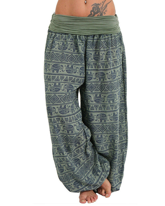 Casual Loose Retro Print Wide-leg Pants