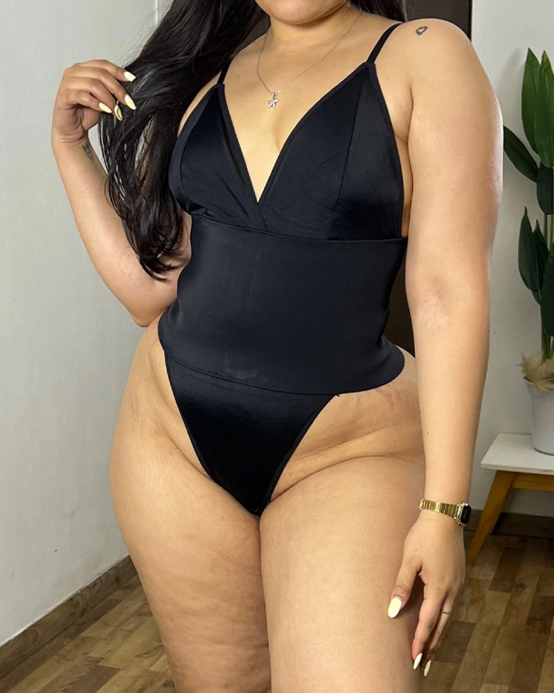 Deep V-neck Tummy Control and Back Waist Hook-eye Bodysuit Main image