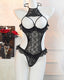 Sexy Halter Neck Floral Lace See-through Cutout Bust Bodysuit Lingerie