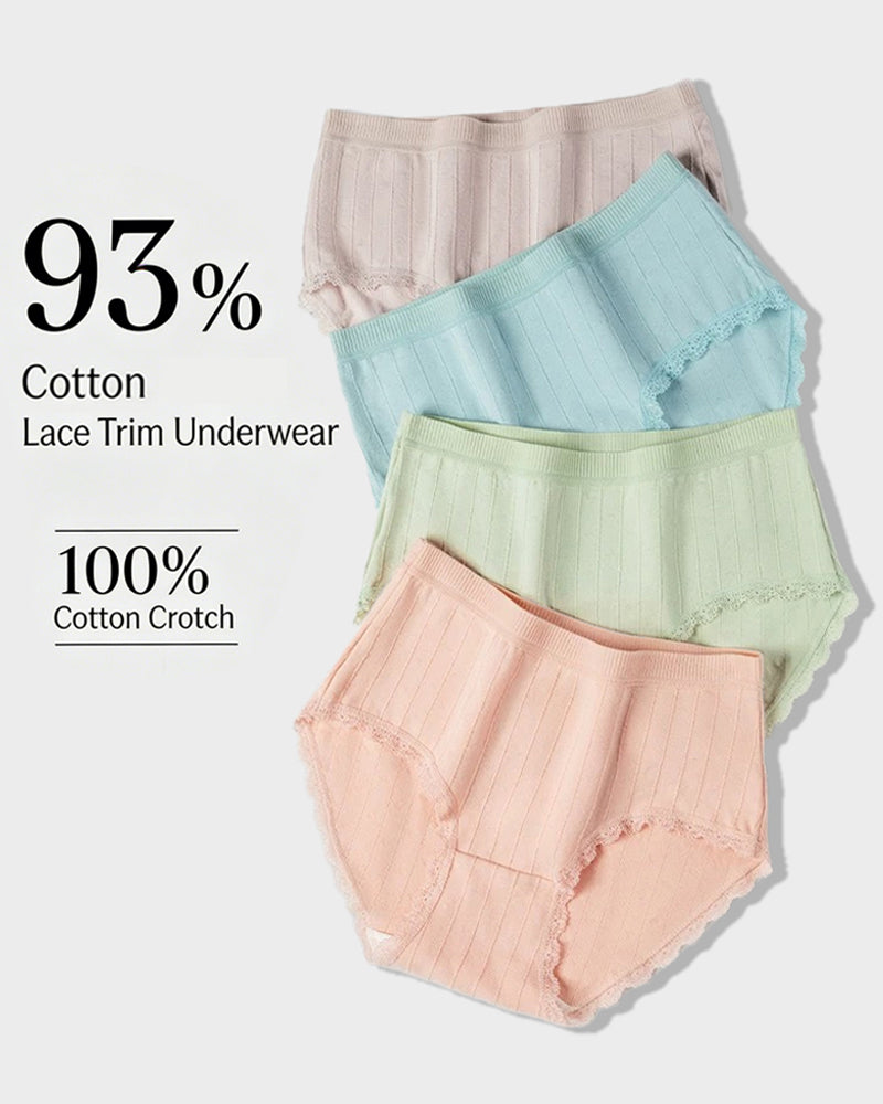 Multi-Pack Women's Mid-Waist Lace Striped Heart Antibacterial Cotton Panties Main image