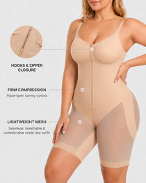 Full Body Mid Thigh Front Zipper Seamless Bodysuit Shapewear