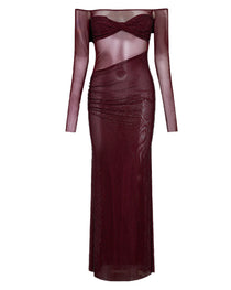 Christmas Sexy Sparkly Off-shoulder Fitted Sheer Mesh Long Dress