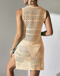 Beach Vacation Knitted Openwork Cover-up Vest Dress