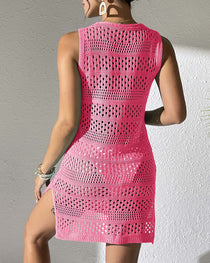 Beach Vacation Knitted Openwork Cover-up Vest Dress