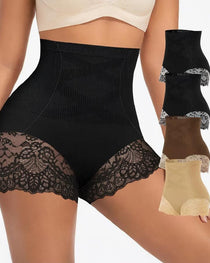 Women's High-Waisted Tummy Control and Butt Lifting Lace Seamless Shaping Panties