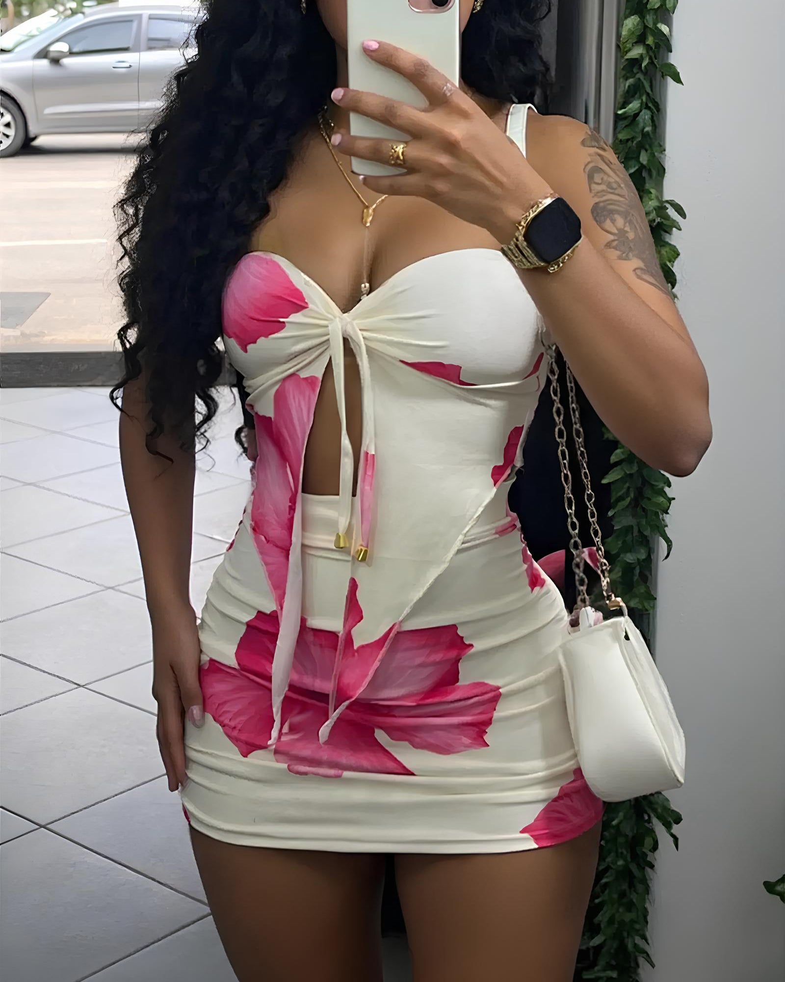 Beach Vacation Floral Print Strapless Top and Tight Skirt Set Main image