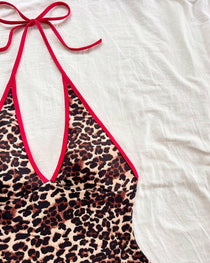 Women's Retro Leopard Print V-Neck Backless One-piece Swimsuit