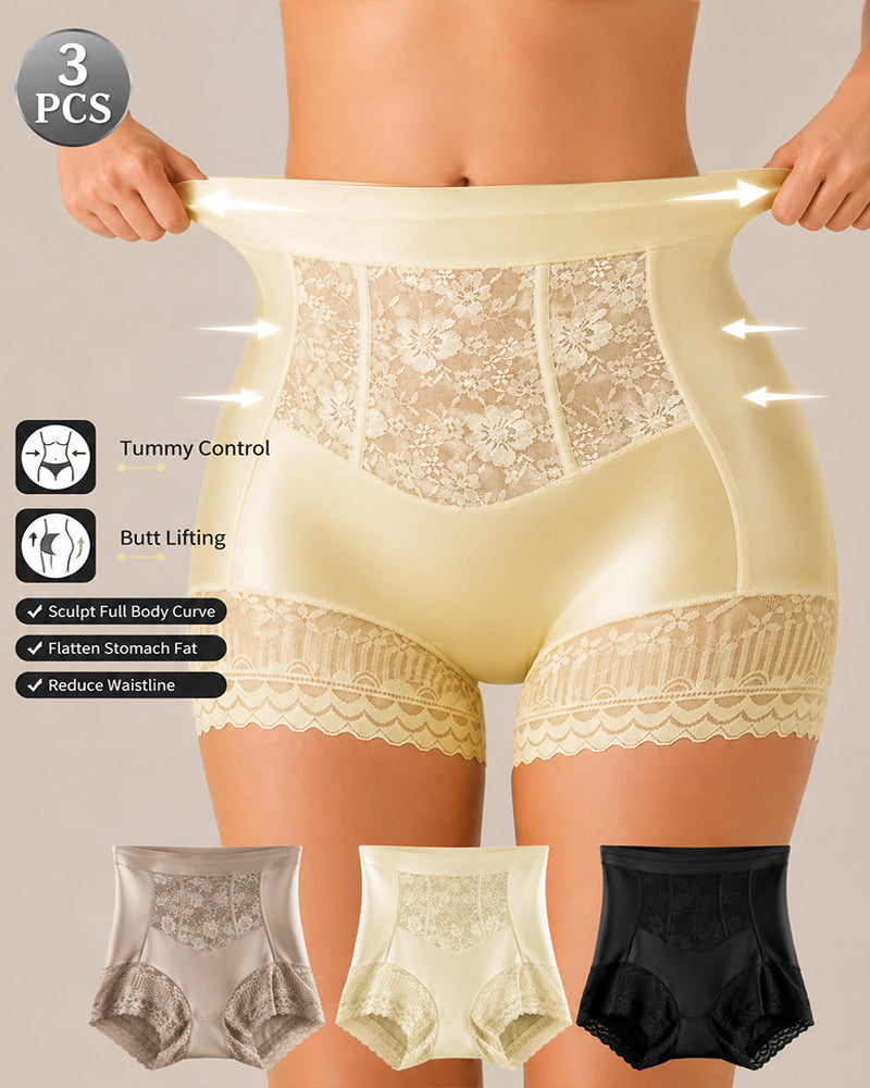 Three-Pack High Waist Tummy Control Lace Trim Briefs