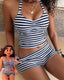 Sexy Striped Colorblock Halter Top and Shorts Swimsuit Set