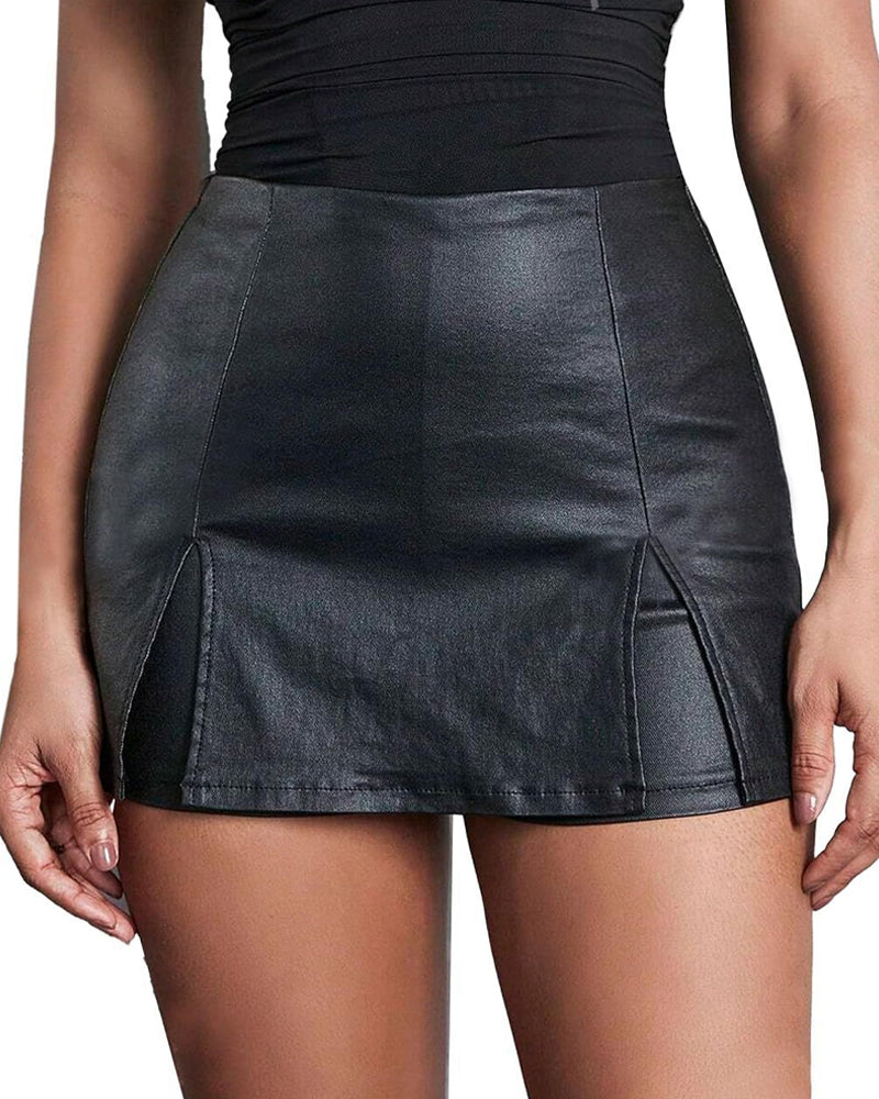 High-waisted PU Leather Tight-fitting Skirt Shorts Main image