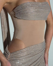 Sexy Sequined Ribbon Sleeveless Strapless Long Dress