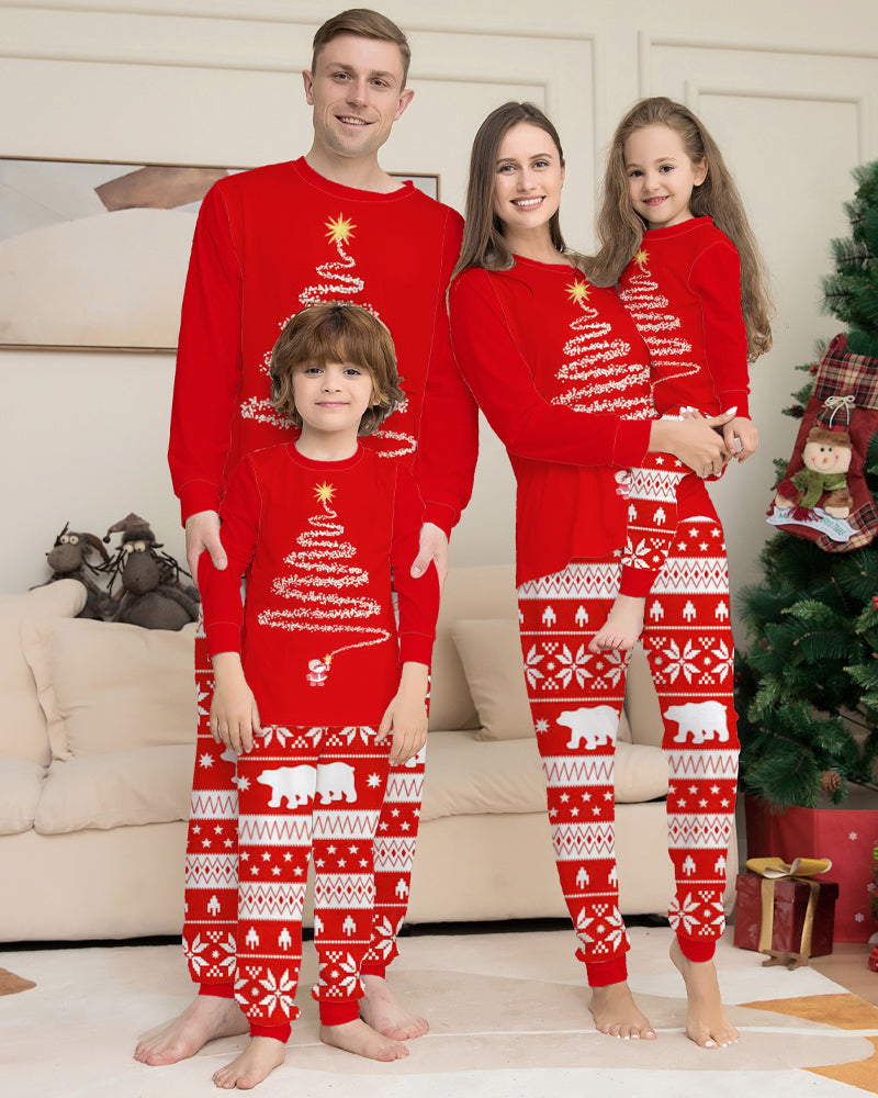 Christmas Tree Print Crew Neck Long-sleeved Family Pajama Set Main image