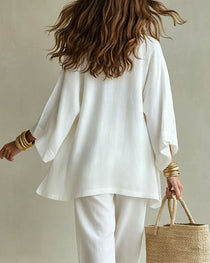 Casual Loose Cotton Linen Sleeveless Vest, Wide-leg Pants and Cardigan Three-piece Set