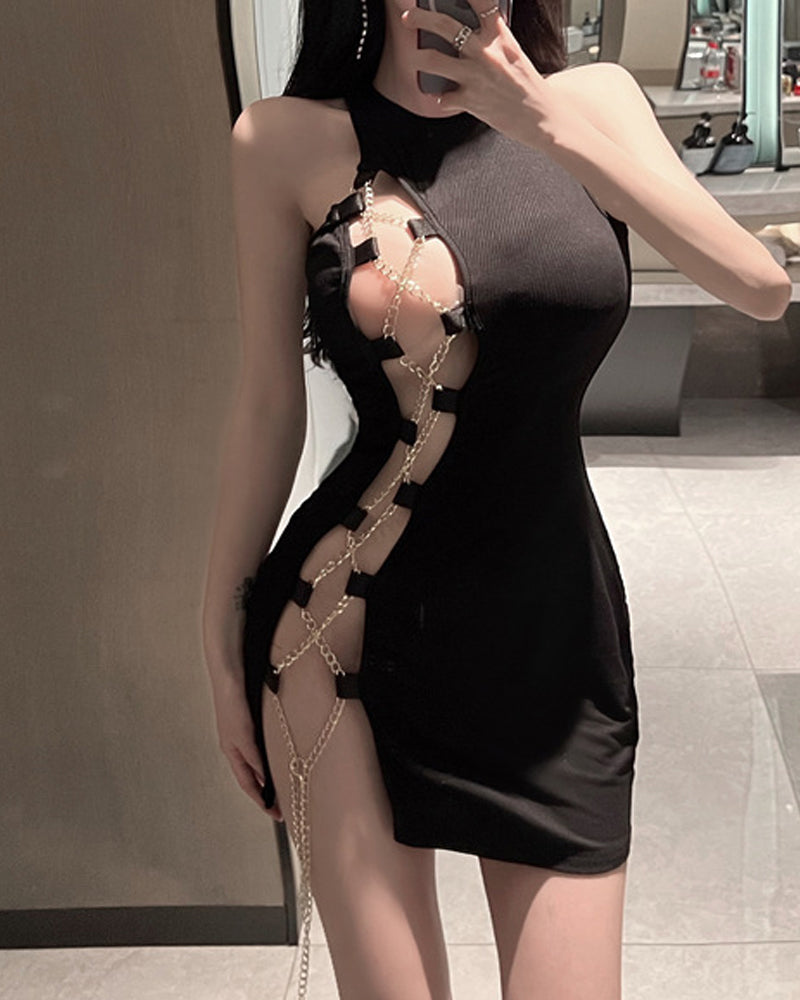 Sexy Metal Chain Strap Cutout Sleeveless Bodycon Dress Secondary image