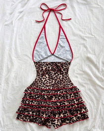 Women's Retro Leopard Print V-Neck Backless One-piece Swimsuit