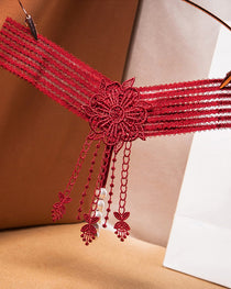 Sexy Tassel Open Crotch Pearl Massage Thong