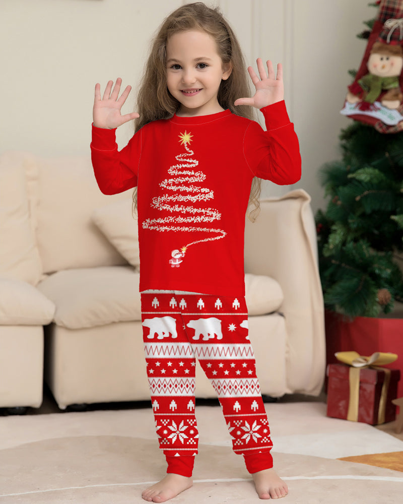 Christmas Tree Print Crew Neck Long-sleeved Family Pajama Set Secondary image