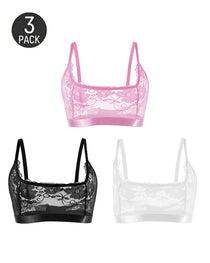 Three-Pack Sexy Floral Lace See-through Mesh Bra