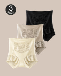 Three-Pack High Waist Tummy Control Lace Trim Briefs