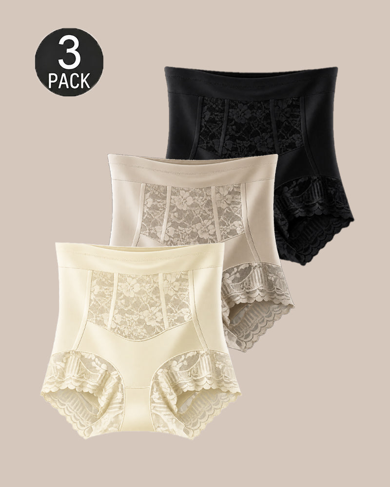 Three-Pack High Waist Tummy Control Lace Trim Briefs