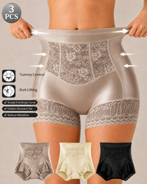 Three-Pack High Waist Tummy Control Lace Trim Briefs