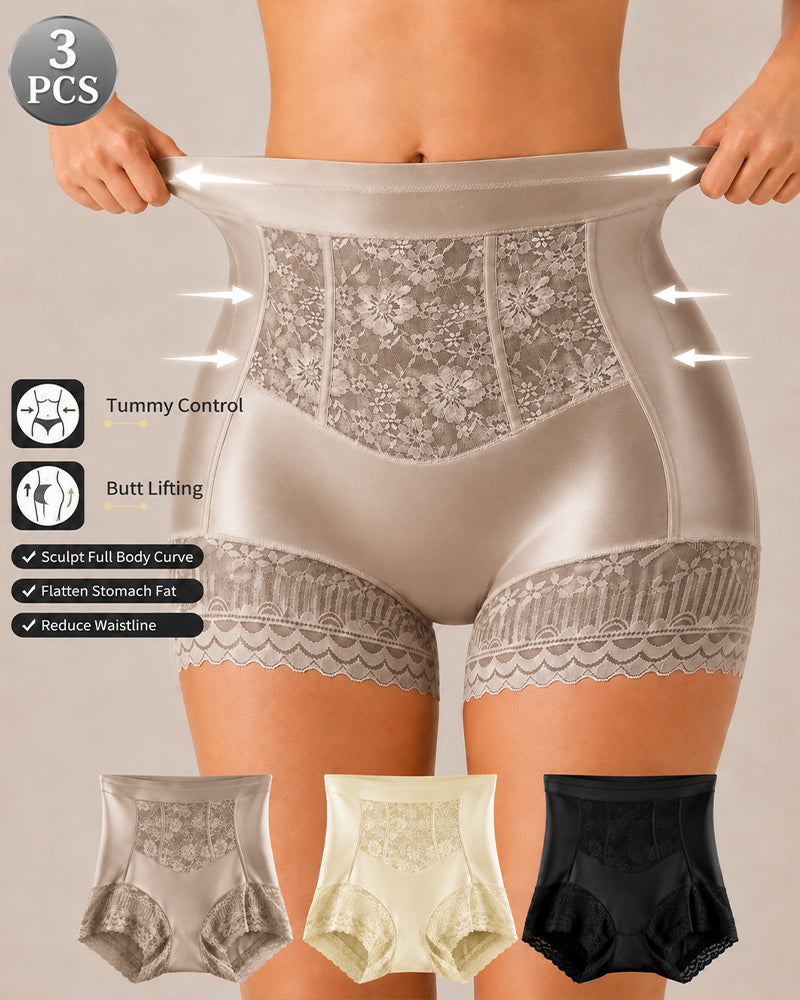 Three-Pack High Waist Tummy Control Lace Trim Briefs