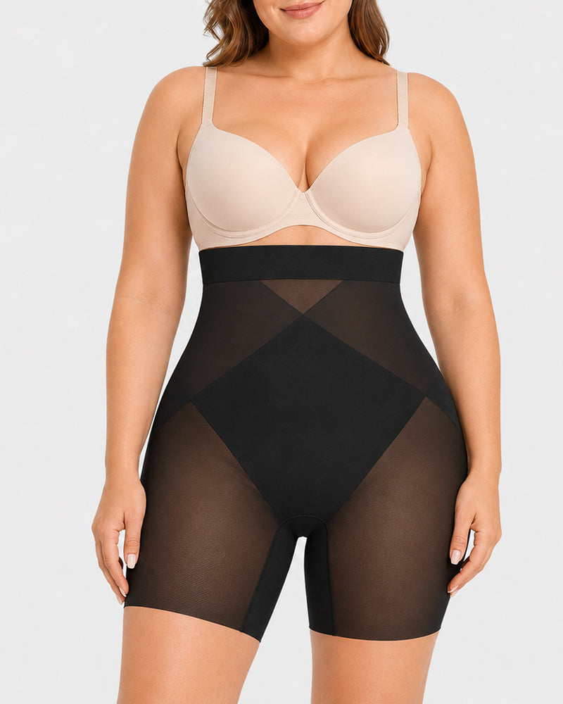 High Waist Tummy Control X-shaped Mesh Breathable Shaping Shorts Main image