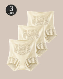 Three-Pack High Waist Tummy Control Lace Trim Briefs