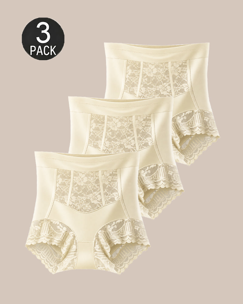 Three-Pack High Waist Tummy Control Lace Trim Briefs