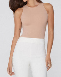 Round Neck Seamless with Bra Cups Tight-fitting Stretch Bodysuit