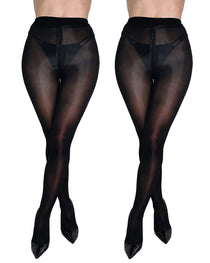 Two Pairs High Waisted Silky Shiny Transparent with Zipper Crotch Pantyhose