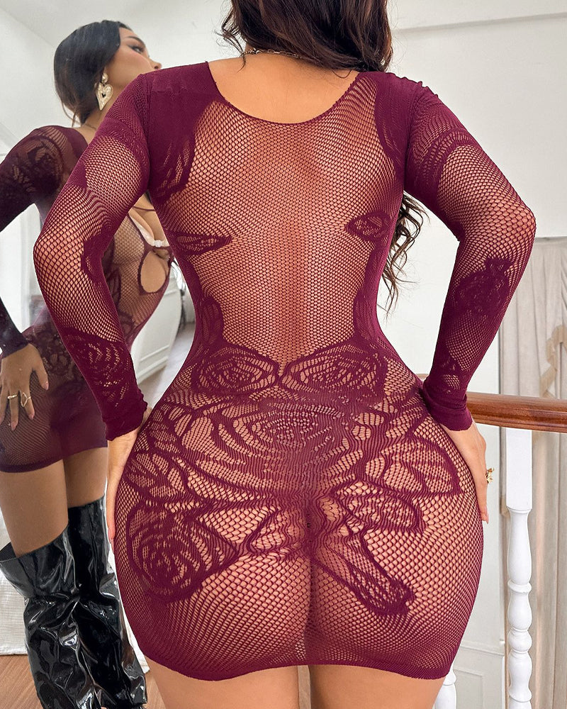 Sexy See-through Fishnet Long Sleeve Bodycon Nightgowns Secondary image