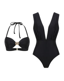 Beach Vacation Deep V One-piece Swimsuit and Cover-up