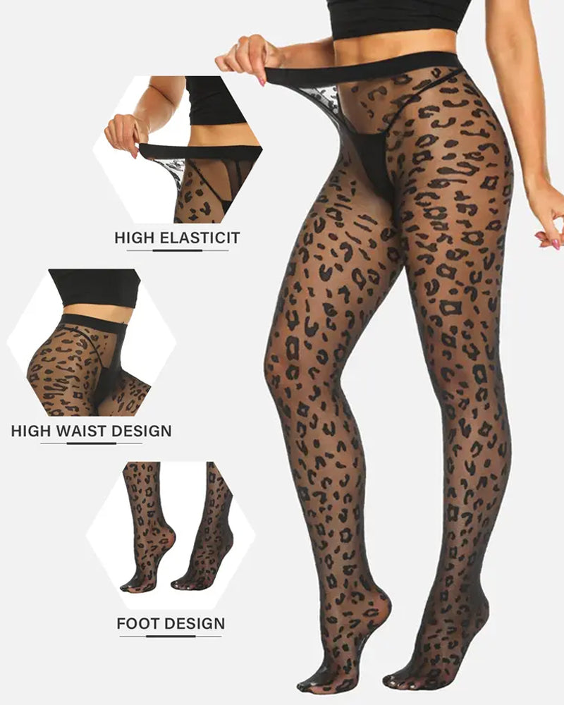 Two Pack High Waist Ultra Thin Leopard Print Sheer Tights Pantyhose Secondary image