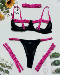 Sexy Two-Color Shoulder Strap Splicing Hollow Strap Fun Suit