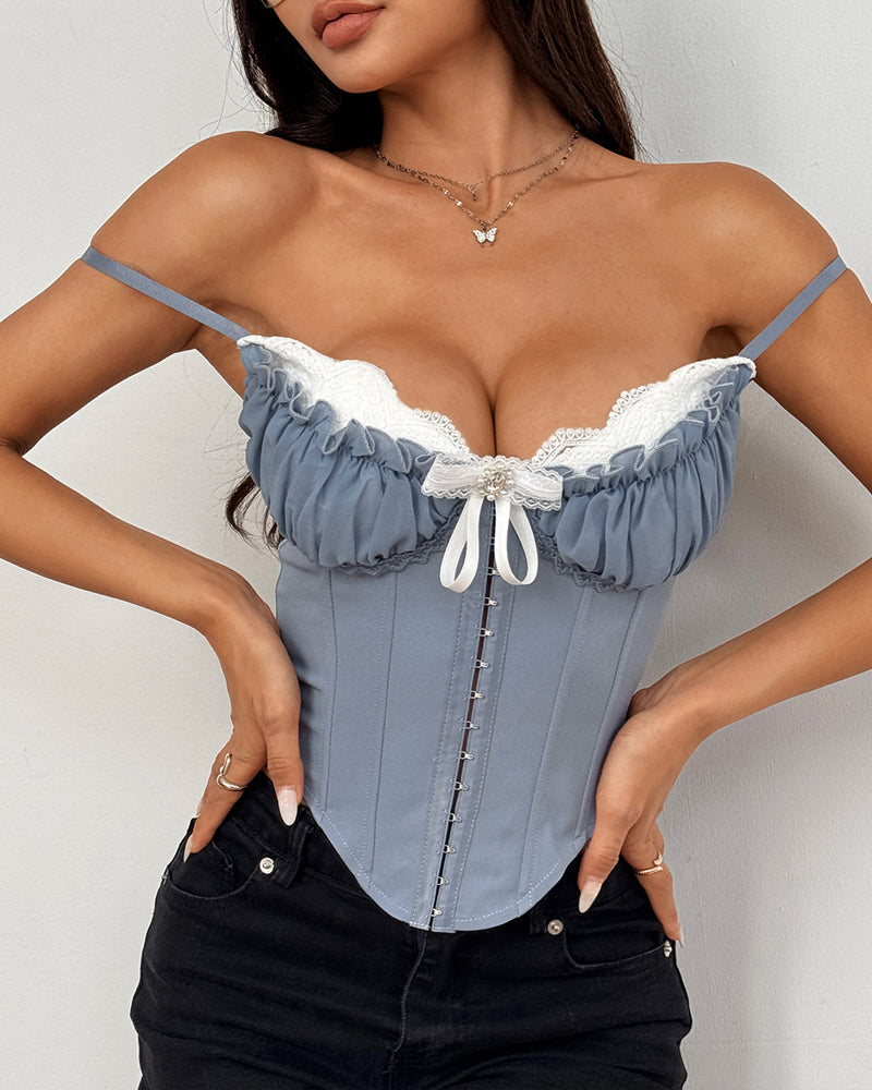 Sexy Sheer Mesh Lace Patchwork Boning Spaghetti Straps Corset Top Secondary image