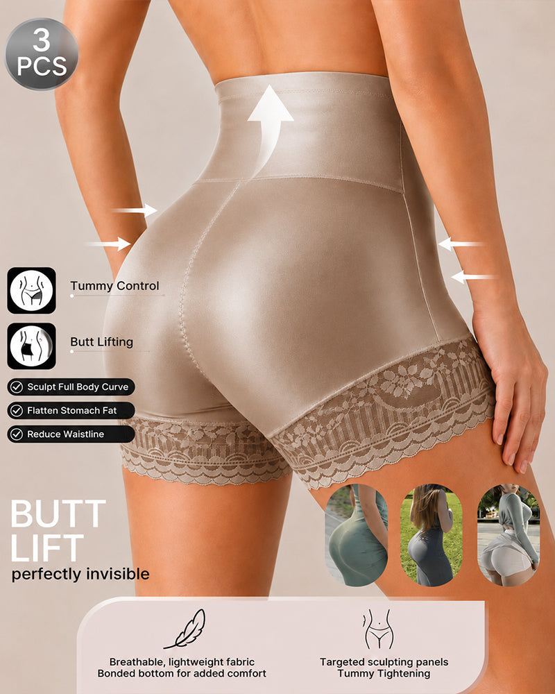 Three-Pack High Waist Tummy Control Lace Trim Briefs