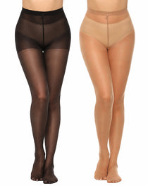 2-Pack 20D High-Waisted Sheer Silky Nylon Pantyhose