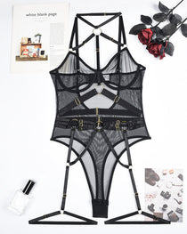 Leopard Print See-Through Mesh Bondage Sexy Underwire Bodysuit